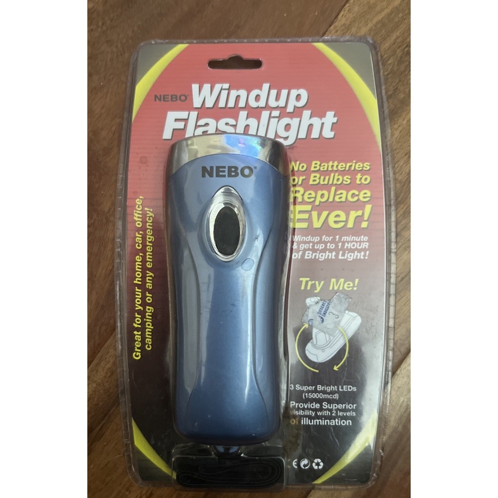LED Windup Flashlight Kinetic Charge‎ Super Bright 3 LED Bulbs- 2 Bright Levels